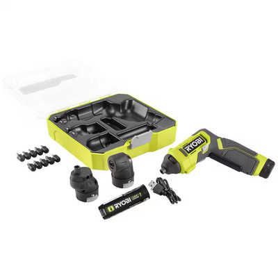 Ryobi Usb Lithium Multi Head Screwdriver Kit Battery Charging Cable 10Pc Bit Set