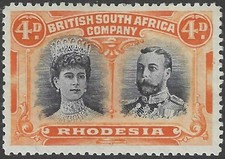 RHODESIA 1910 4d black & orange P.14, FM hinged. SG 140.