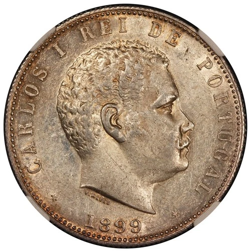 1899 Portugal 1000 Reis Silver Coin - NGC MS 61 - KM #540