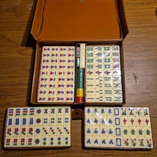 Vintage Mah-Jong Chinese Game of Four Winds-New Old Stock-W/ Faux Alligator Case