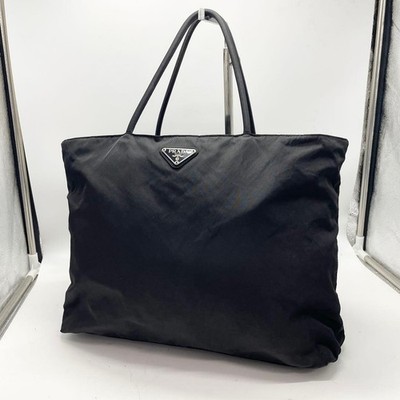 PRADA Nylon Triangle Logo Handbag Black Authentic Women's Tote Bag