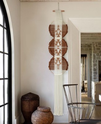 Flber Macrame Wall Hanging Brown and white Boho 65''L x 11.8''W, Brown1 