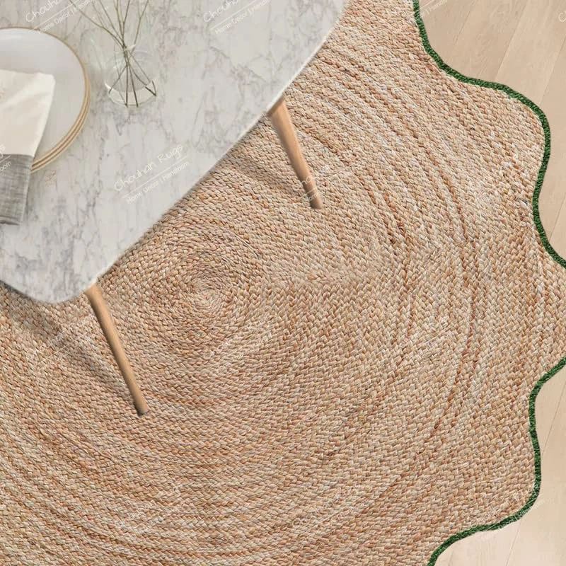 Tapete redondo de juta natural 4x4, 5x5, 6x6, pés, tapete de borda recortada de chão B... - Imagem 3 de 4