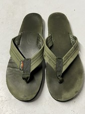 Women  s used Rainbow Sandals Olive Green leather flip flops size Large 7.5-8.5