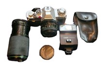 Canon AV-1 35mm SLR Camera with 2 Lens And Flash