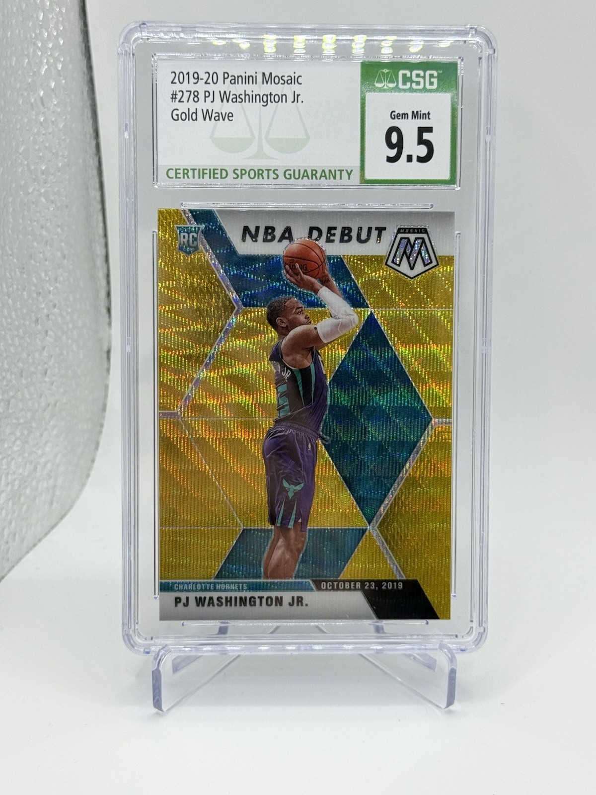 2019-20 Mosaic NBA Debut PJ Washington Jr. Rookie Gold Wave Prizm #278 RC CSG9.5
