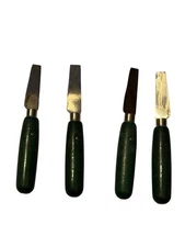 Vintage Wood Leather Carving Gouge Chisel Tool Set Green Handles Craft 4 Pc Lot