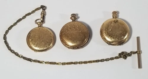 Antique Elgin Hampden Waltham DFB gold filled pocket watch lot repair restore