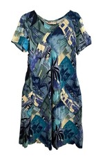 Vintage Hilo Hattie Hawaiian Dress Med Made in Hawaii Blue Tropical Abstract
