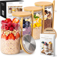 Edelhaus Overnight Oats/VorratsgläSer Mit Deckel, Etiketten & LöFfeln (4 X 500Ml