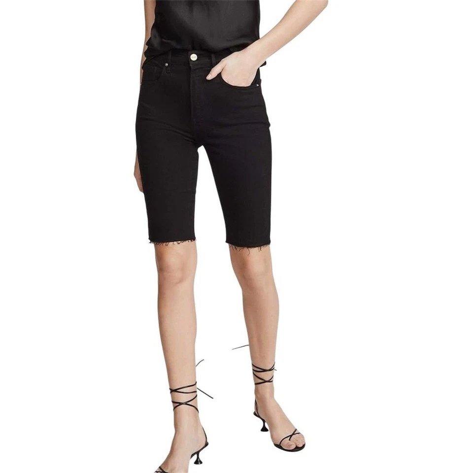 Bermudas para mujer FRAME negras cintura alta borde crudo 23 verano playa flecos