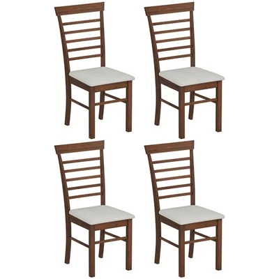 HOMCOM Farmhouse Wooden Dining Chairs Set of 4 for Dining Room, Dark Brown and Beige