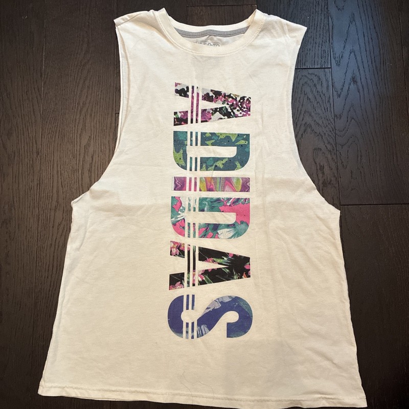 ADIDAS White Tropical Logo Print Go-To Performance Tee Climalite Tank M Medium