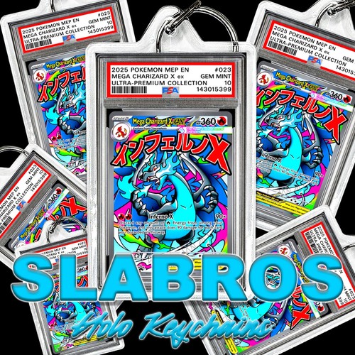 ⚡️SLABROS⚡️ 💎PREMIUM💎 😈Pokémon😈 PSA 10 Holo-Keychains (LRG) 🔥THE ORIGINAL🔥