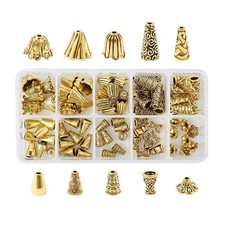 FASHEWELRY 80Pcs Tibetan Gold Cone Bead Caps 10 Styles Metal Spacer End Caps ...