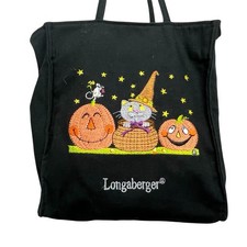Longaberger Cat  Pumpkin Halloween Lunch Bag Tote Halloween Treat Bag Black