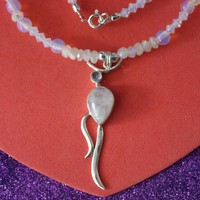 Beautiful Necklace With Moonstone And Opaline Beads 16 Inc.long +pendant In Box Beautiful Necklace With Moonstone And Opaline Beads 16 Inc.long +pendant In Box