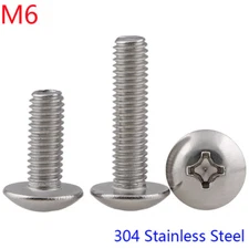 M6 -1.0  304 Stainless Steel Phillips Pan Cross Drive Truss Head Machine Screws
