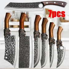 7pcs Handmade Forged Butcher Chef'Knife Set Dragon Head Cleavers Boning Knifves