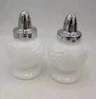Vintage Imperial 1950's White Milk Glass Bulbous Grape Pattern Salt & Pepper Set