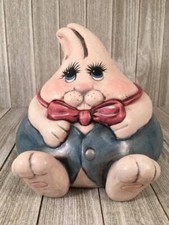 Vtg Scioto Ceramic Roly Poly Easter Bunny Rabbit  KISS Candy Dish Jar Container