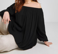 SIMPLY BE LADIES BLACK CRINKLE LONG SLEEVE BARDOT TOP NEW (ref 131) SALE