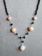 Thai Black Spinel and Freshwater Pearl Necklace in 925 Sterling 20 inch 15 ctw