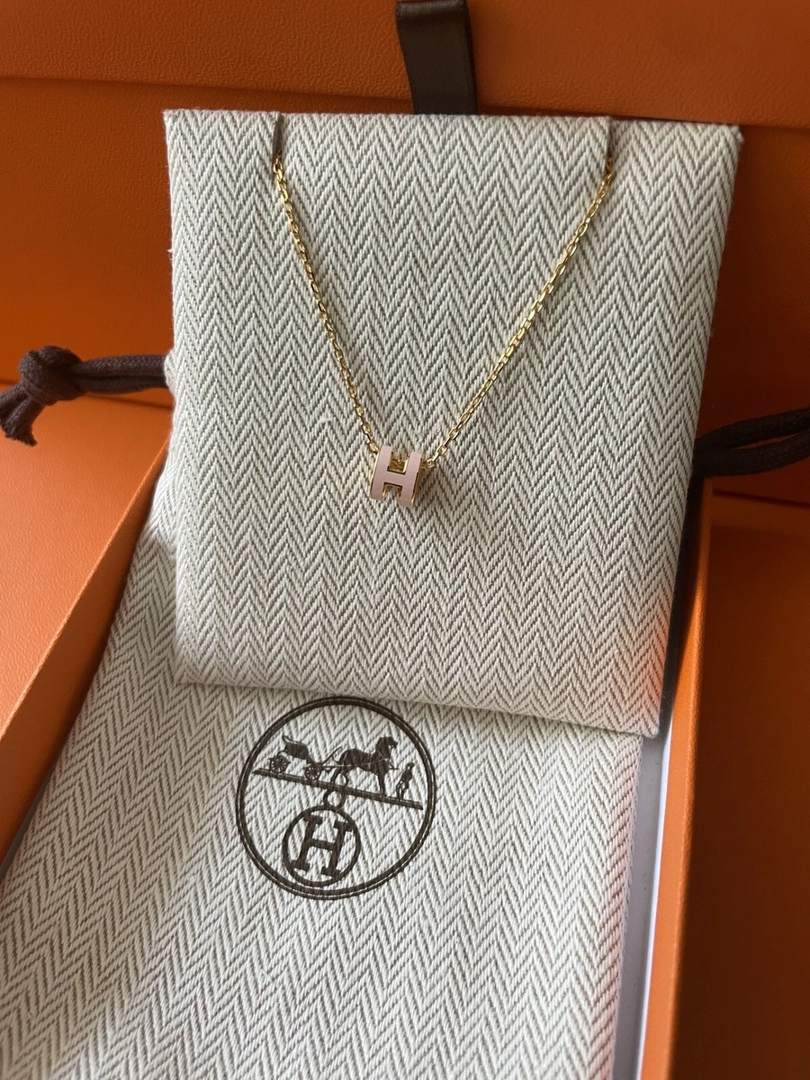 Brand New Hermes mini Pop H Necklace Gold Hardware Rose Dragee Pink