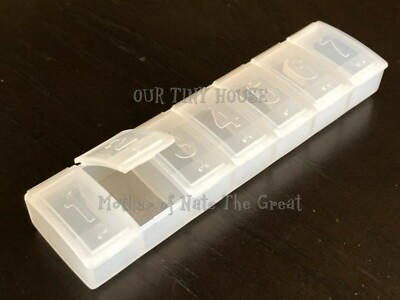 Tupperware 7 Day Pill Case Keeper Divided Container Braille Clear Sheer White