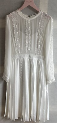 Ted Baker Diannah Bridal Lace Trim Pleated Skirt Dress Size 2 UK 10 Never  Worn | eBay