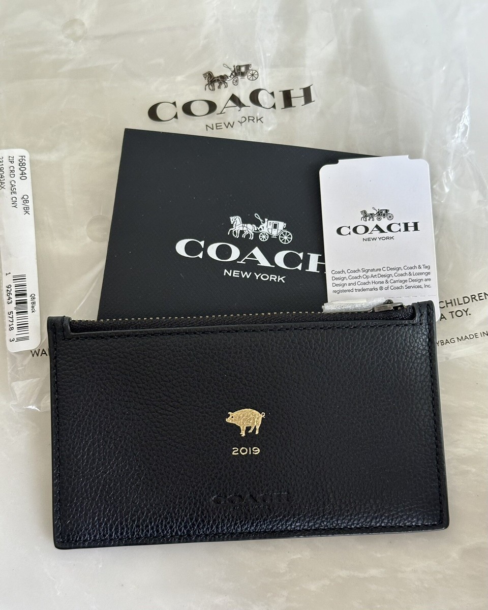 NWT COACH LUNAR 2019 PIG BLACK LEATHER ZIP CARD CASE 68040 | eBay