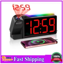 Peakeep Projection Alarm Clock, 180° Ceiling Display, Loud, LED, USB, Nightlight
