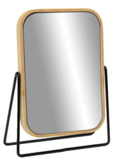 SPECCHIO BEAUTY TRUCCO BAGNO INGRANDITORE 3X LEGNO METALLO RETTANGOLARE 20*14CM
