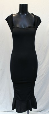 black bardot frill hem midi dress