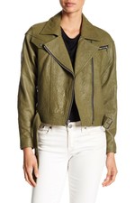 $995 Nwt Paige Sivan 100% Textured Leather Moto Jacket Green / Olive Moss Sz Xs