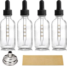 4 Pack 2 Oz Glass Dropper Bottles with Measured Dropper - 60Ml Clear Tincture Bo