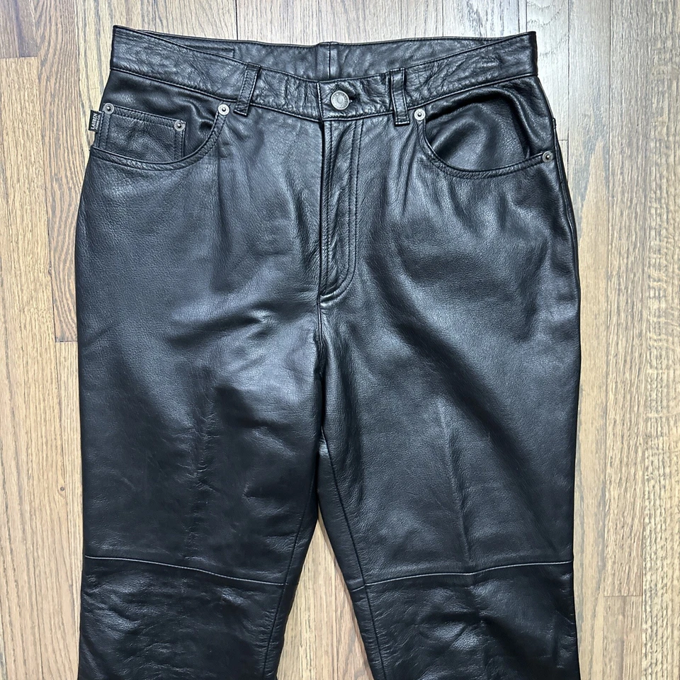 Ralph Lauren Green Label Black Leather Jeans Pants SZ 10 30x32 Biker Moto *Smoke - Image 2 of 4