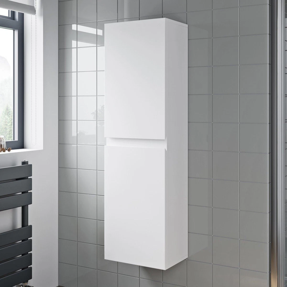 White gloss wall mounted bathroom deals cabinet