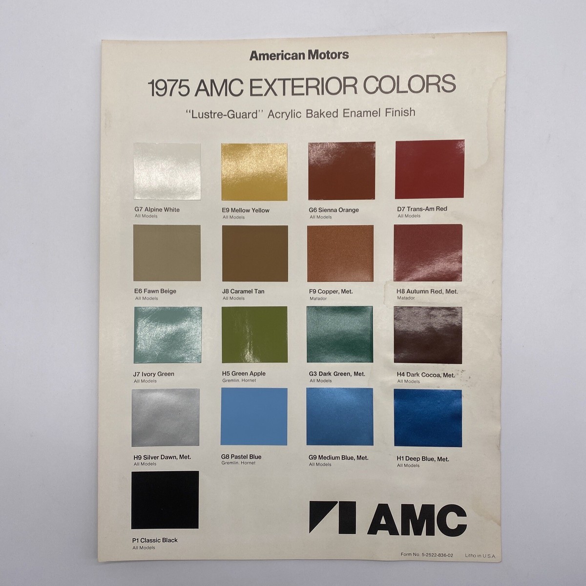 1975 AMC Exterior Paint Colors Sales Brochure Original | eBay