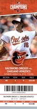 Oakland Athletics  vs Baltimore Orioles 8/15/2015 Full Ticket - Wei-Yin Chen .