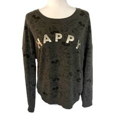 Disney Women  s XL Happy Mickey Mouse Sweatshirt Grey Gray