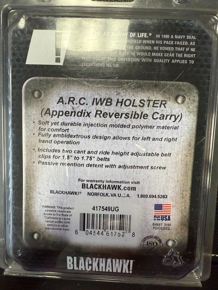 Blackhawk Standard A.R.C IWB Holster Ruger LC380/LC9 Urban Gray - 417549UG - Image 2 of 2