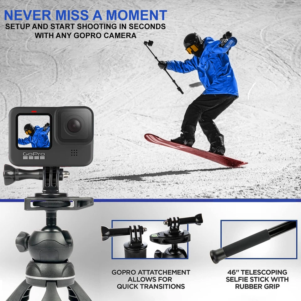55" Portable Selfie Stick Handheld Tripod Monopod Stand for GoPro Hero 12 11 10 - Image 4 of 4