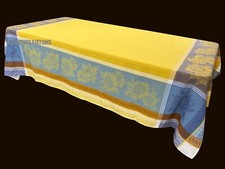 French Provencal Jacquard Woven Coated Tablecloth Sunflowers 63X79 Made France