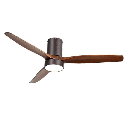 52 Inch Low Profile Ceiling Fan with Light Kit in Dark Wood Finish-image
