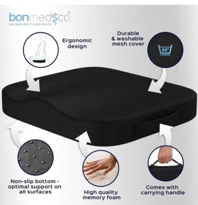Memory Foam Seat Cushion - Non-Slip Bonmedico Raiser Wedge for Office Chairs