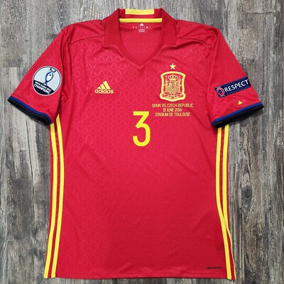 2016 Adidas Spain Home Soccer Jersey Gerard Pique Men M Euro