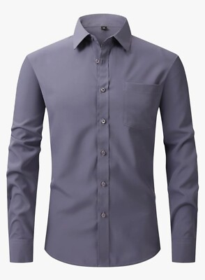 Corfty Men's Gray Long Sleeve Dress Shirt,Reg Fit,Stretch & Wrinkle Free,  Sz M | eBay