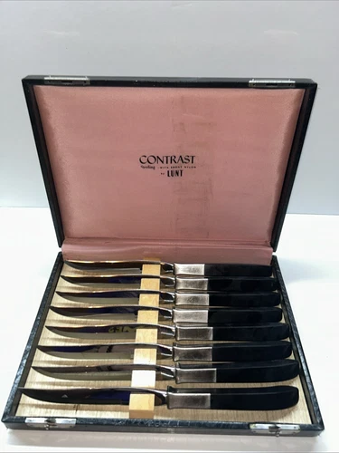 Contrast by Lunt Sterling Silver Black Ebony Nylon Steak Knife Set 8 pc Box Set