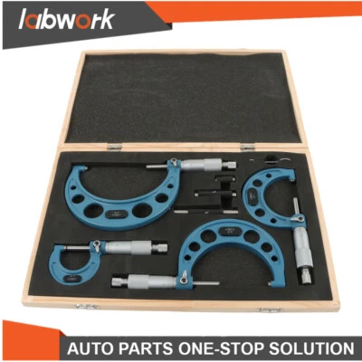 Labwork 0-4"/0.0001" Outside Micrometer Set Machinist Tool Precision Carbide Tip